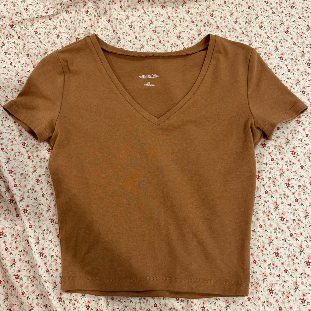 wild fable women's tan v-neck crop top